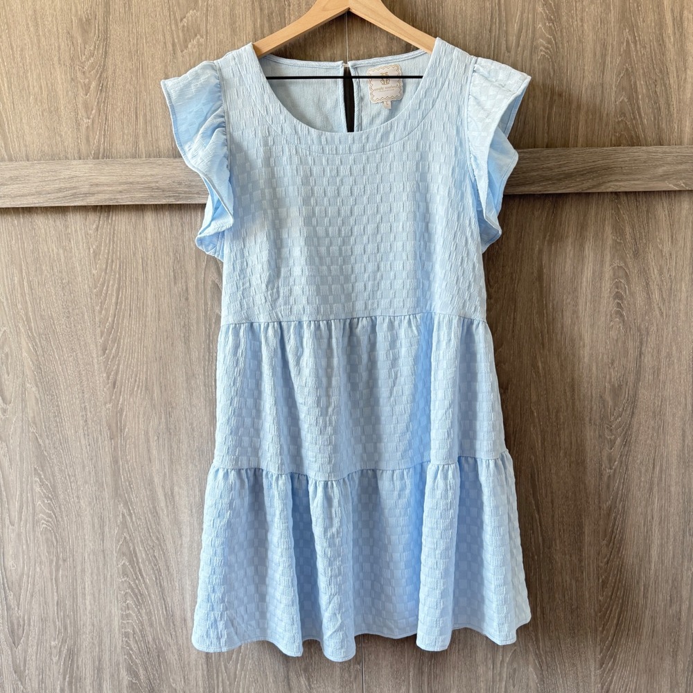 Simply Southern Tiered Dress Womens Large Blue Ruffle Sleeve‎ Cottagecore Pastel